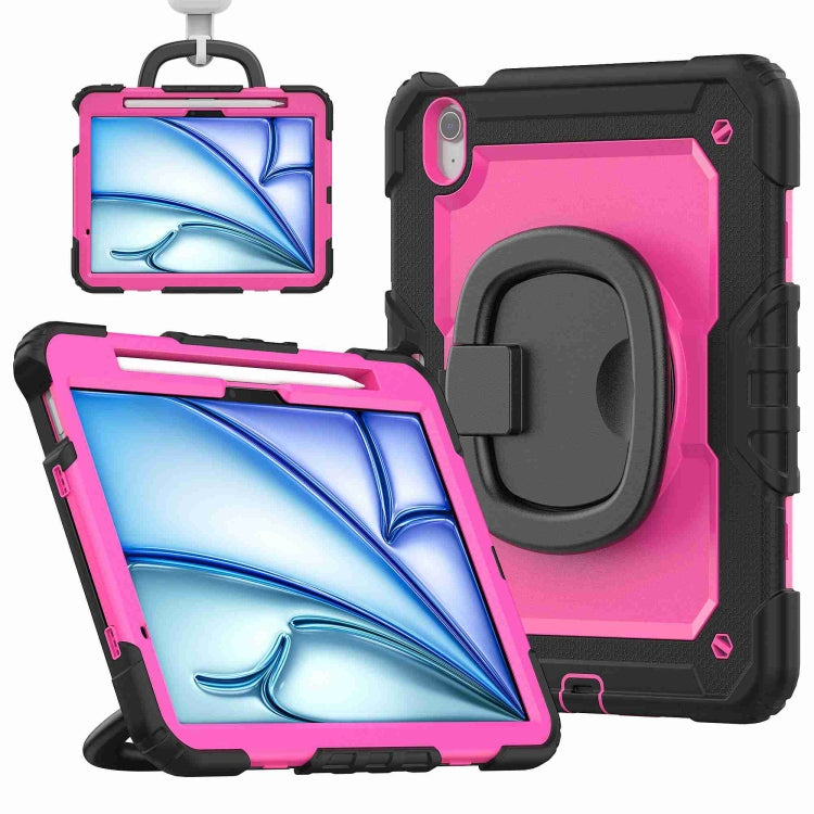 For iPad Air 11 2024 Handle Silicone Hydric PC Tablet Case with Shoulder Strap(Rose Red PC) - iPad Air 11 2024 Cases by PMC TechLife | Online Shopping South Africa | PMC TechLife | Buy Now Pay Later Mobicred