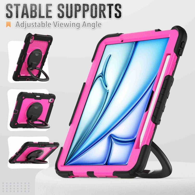 For iPad Air 11 2024 Handle Silicone Hydric PC Tablet Case with Shoulder Strap(Rose Red PC) - iPad Air 11 2024 Cases by PMC TechLife | Online Shopping South Africa | PMC TechLife | Buy Now Pay Later Mobicred