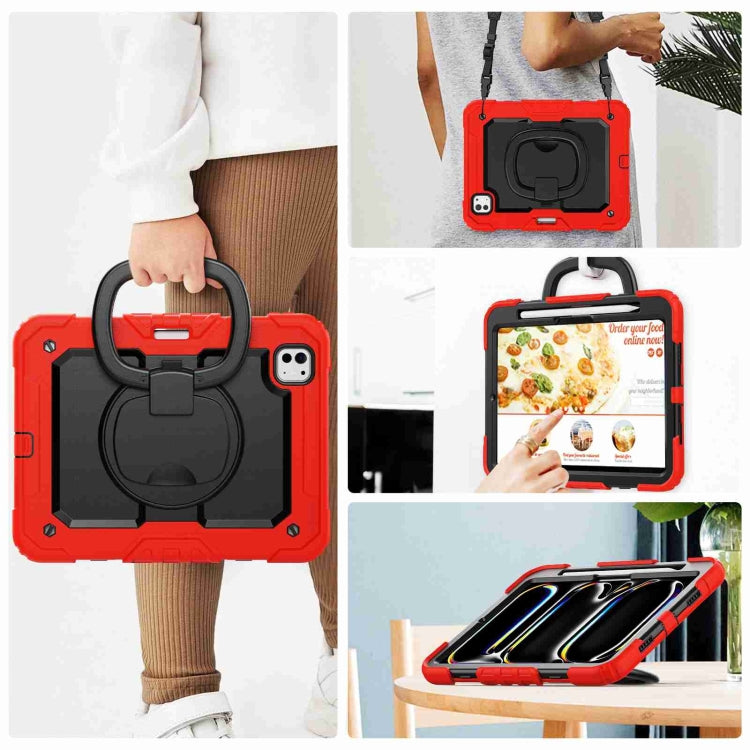 For iPad Pro 11 2024 Handle Silicone Hydric PC Tablet Case with Shoulder Strap(Red) - iPad Pro 11 2024 Cases by PMC TechLife | Online Shopping South Africa | PMC TechLife | Buy Now Pay Later Mobicred