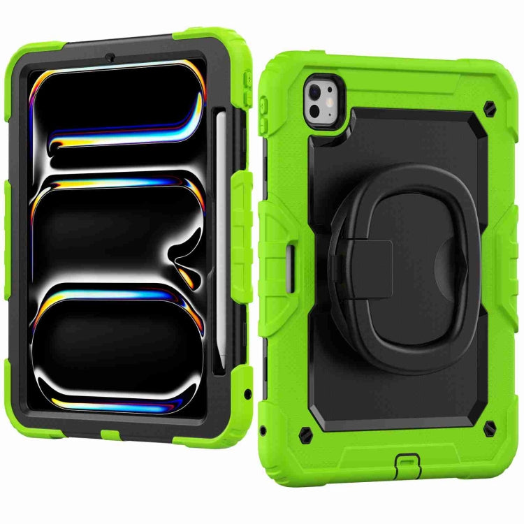 For iPad Pro 11 2024 Handle Silicone Hydric PC Tablet Case with Shoulder Strap(Yellow Green) - free shipping - PMC TechLife - Order now!