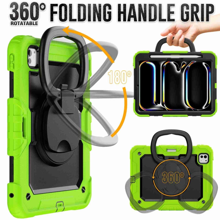 For iPad Pro 11 2024 Handle Silicone Hydric PC Tablet Case with Shoulder Strap(Yellow Green) - free shipping - PMC TechLife - Order now!