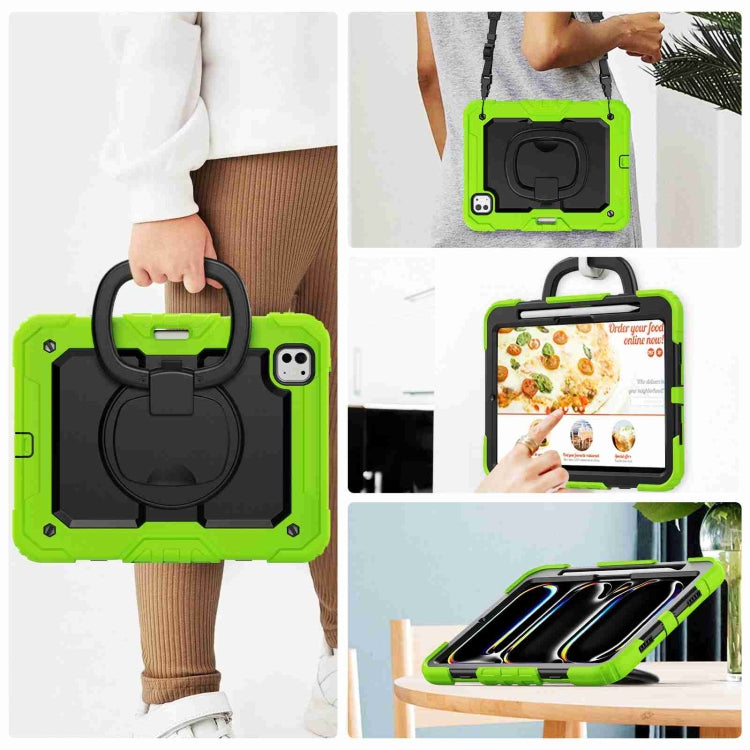 For iPad Pro 11 2024 Handle Silicone Hydric PC Tablet Case with Shoulder Strap(Yellow Green) - free shipping - PMC TechLife - Order now!