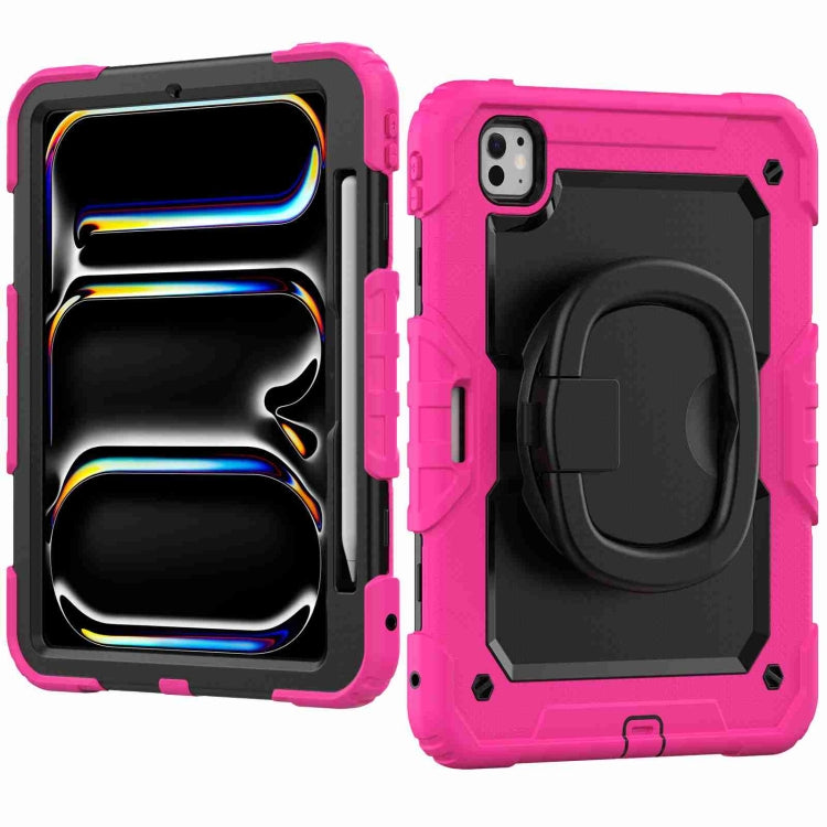 For iPad Pro 11 2024 Handle Silicone Hydric PC Tablet Case with Shoulder Strap(Rose Red) - iPad Pro 11 2024 Cases by PMC TechLife | Online Shopping South Africa | PMC TechLife | Buy Now Pay Later Mobicred