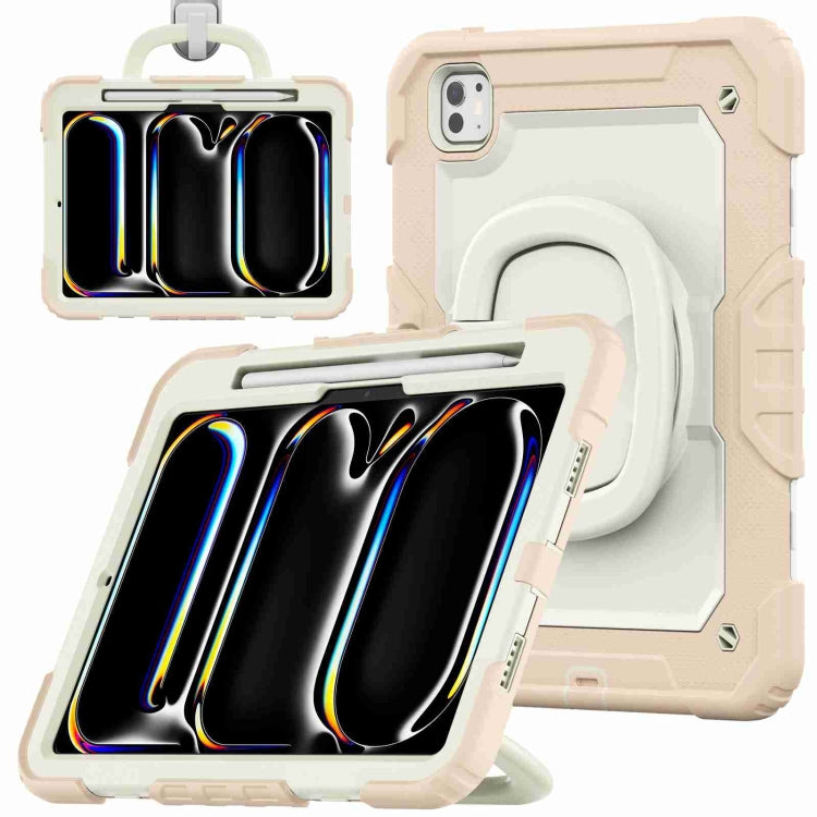 For iPad Pro 11 2024 Handle Silicone Hydric PC Tablet Case with Shoulder Strap(Beige Rose Gold) - iPad Pro 11 2024 Cases by PMC TechLife | Online Shopping South Africa | PMC TechLife | Buy Now Pay Later Mobicred