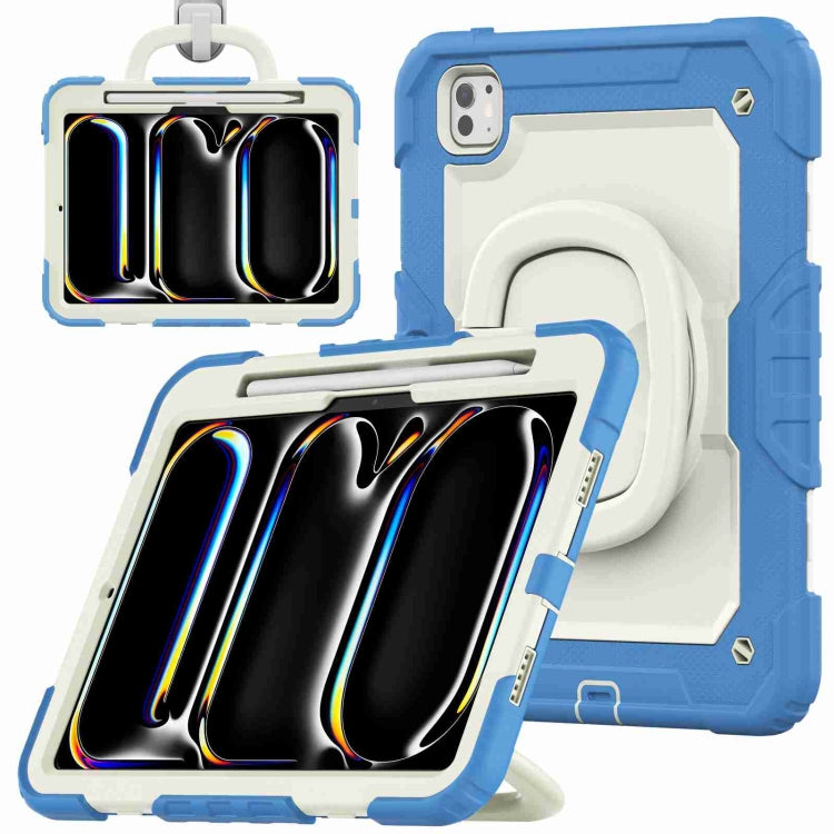 For iPad Pro 11 2024 Handle Silicone Hydric PC Tablet Case with Shoulder Strap(Beige Cyan-blue) - iPad Pro 11 2024 Cases by PMC TechLife | Online Shopping South Africa | PMC TechLife | Buy Now Pay Later Mobicred