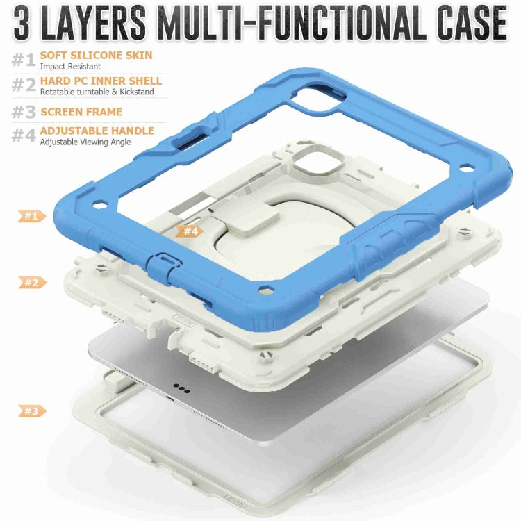 For iPad Pro 11 2024 Handle Silicone Hydric PC Tablet Case with Shoulder Strap(Beige Cyan-blue) - iPad Pro 11 2024 Cases by PMC TechLife | Online Shopping South Africa | PMC TechLife | Buy Now Pay Later Mobicred