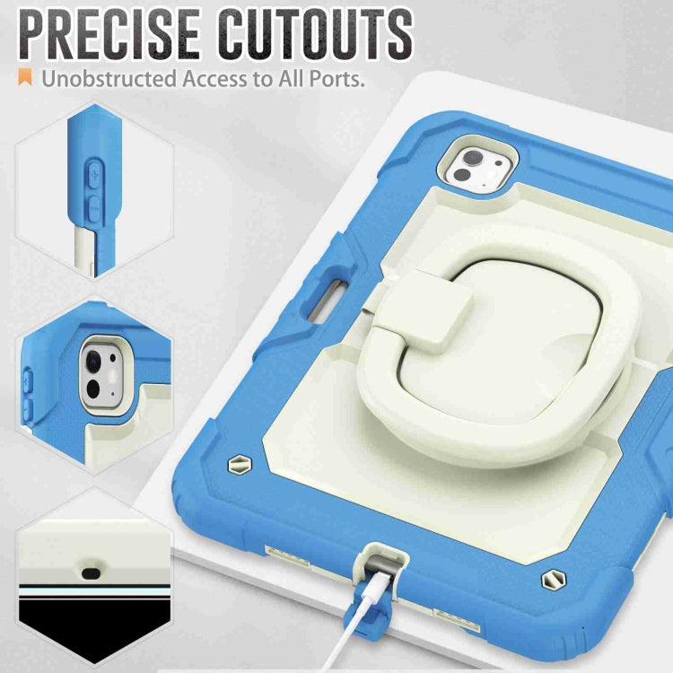 For iPad Pro 11 2024 Handle Silicone Hydric PC Tablet Case with Shoulder Strap(Beige Cyan-blue) - iPad Pro 11 2024 Cases by PMC TechLife | Online Shopping South Africa | PMC TechLife | Buy Now Pay Later Mobicred