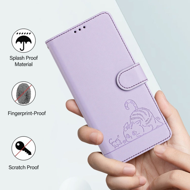 For Ulefone Note 14 Cat Rat Embossed Pattern RFID Leather Phone Case with Lanyard(Purple) - Ulefone Cases by PMC Jewellery | Online Shopping South Africa | PMC Jewellery | Buy Now Pay Later Mobicred