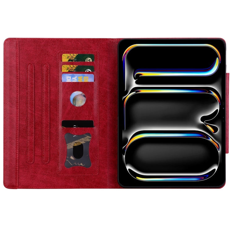 For iPad Pro 13 2024 Cat Buckle Leather Smart Tablet Case(Red)