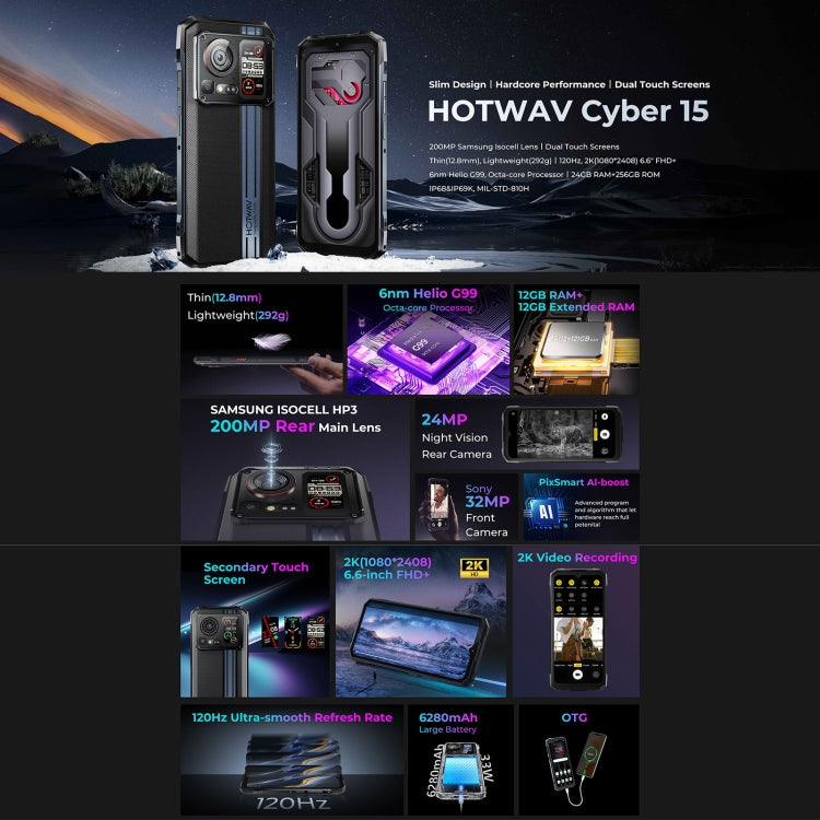 HOTWAV Cyber 15, 12GB+256GB, IP68/IP69K Rugged Phone, 6280mAh, 6.6 inch Android 13 MediaTek MT6789 Helio G99 Octa Core, Network: 4G, NFC, OTG(Brone Gold) - free shipping - PMC TechLife - Order now!