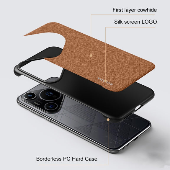 For Huawei Pura 70 Ultra SULADA Frameless Top Layer Cowhide Leather + PC Phone Case(Blue)