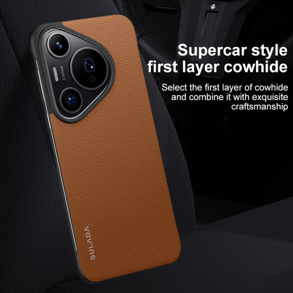For Huawei Pura 70 Ultra SULADA Frameless Top Layer Cowhide Leather + PC Phone Case(Blue)