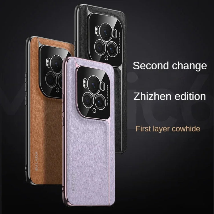 For Honor Magic6 Pro / Magic6 Ultimate SULADA Frameless Top Layer Cowhide Leather + PC Phone Case(Blue)