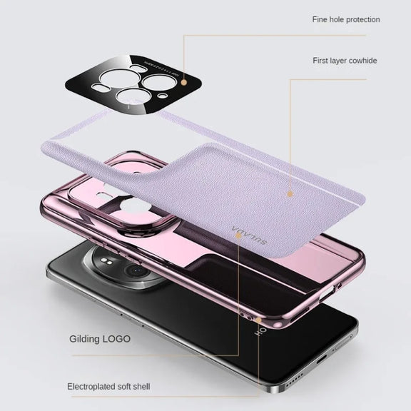 For Honor Magic6 SULADA Frameless Top Layer Cowhide Leather + PC Phone Case(Purple)