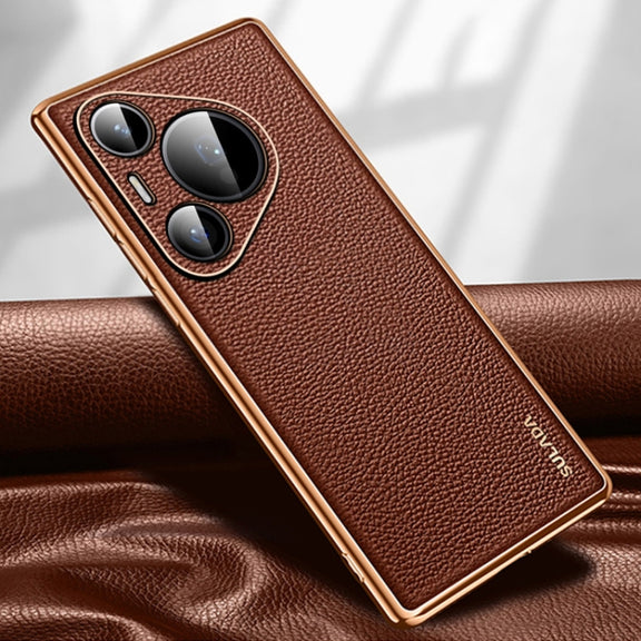 For Huawei Pura 70 Pro SULADA TPU + Litchi Texture Leather Phone Case(Brown)