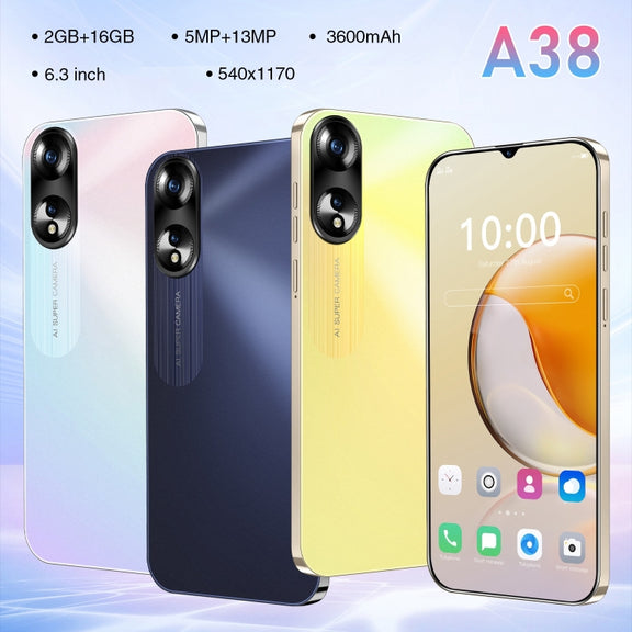 SDT81 / A38, 2GB+16GB, 6.3 inch Screen, Face Identification, Android 10.0 MTK6737 Quad Core, Network: 4G, Dual SIM(Gold)