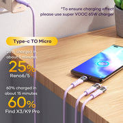 ROCK G20 1.5m 100W 3 in 1 USB-C / Type-C Fast Charging Data Cable(Purple)
