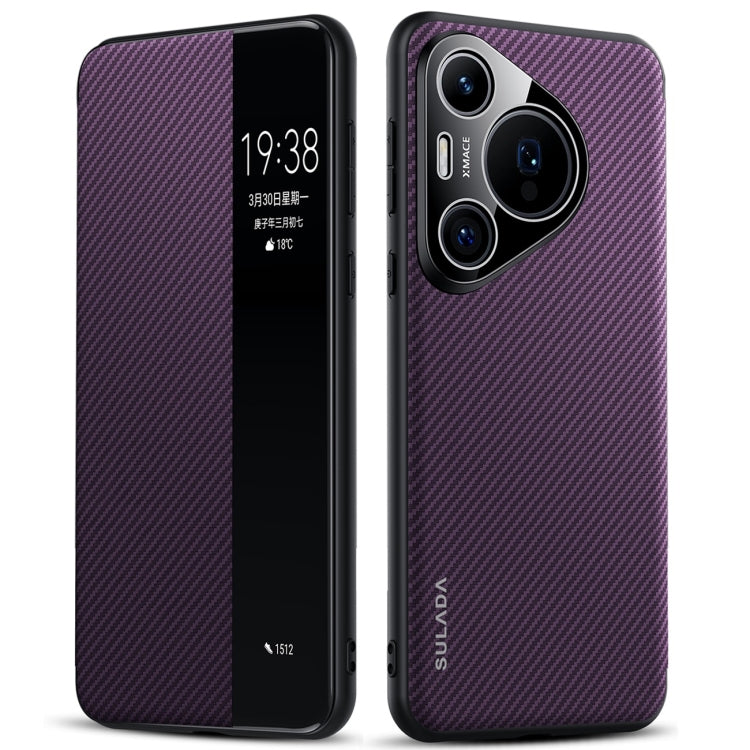 For Huawei Pura 70 SULADA Kevlar 600D Texture Smart Window Leather Phone Case(Purple) - free shipping - PMC Jewellery - Order now!