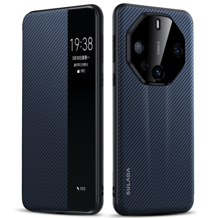 For Huawei Mate 60 RS Ultimate SULADA Kevlar 600D Texture Smart Window Leather Phone Case(Blue) - Huawei Cases by SULADA | Online Shopping South Africa | PMC TechLife | Buy Now Pay Later Mobicred