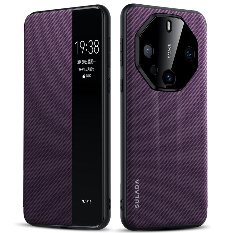 For Huawei Mate 60 RS Ultimate SULADA Kevlar 600D Texture Smart Window Leather Phone Case(Purple) - Huawei Cases by SULADA | Online Shopping South Africa | PMC TechLife | Buy Now Pay Later Mobicred