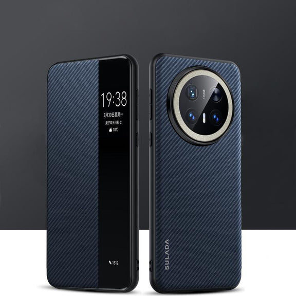 For Huawei Mate 70 Pro / Mate 70 Pro+ SULADA Kevlar 600D Texture Smart Window Leather Phone Case(Blue)