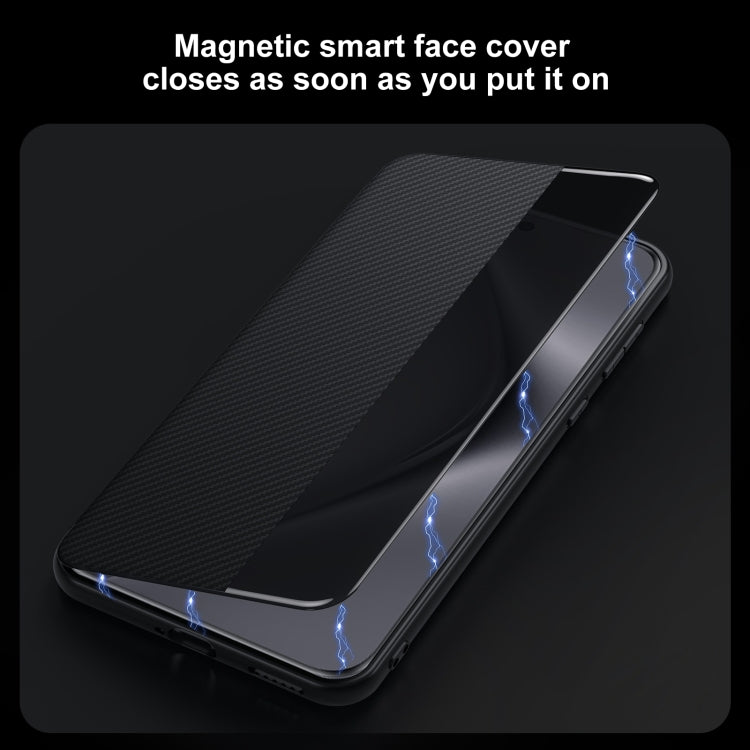 For Huawei Mate 70 SULADA Kevlar 600D Texture Smart Window Leather Phone Case(Black) - Huawei Cases by SULADA | Online Shopping South Africa | PMC TechLife | Buy Now Pay Later Mobicred