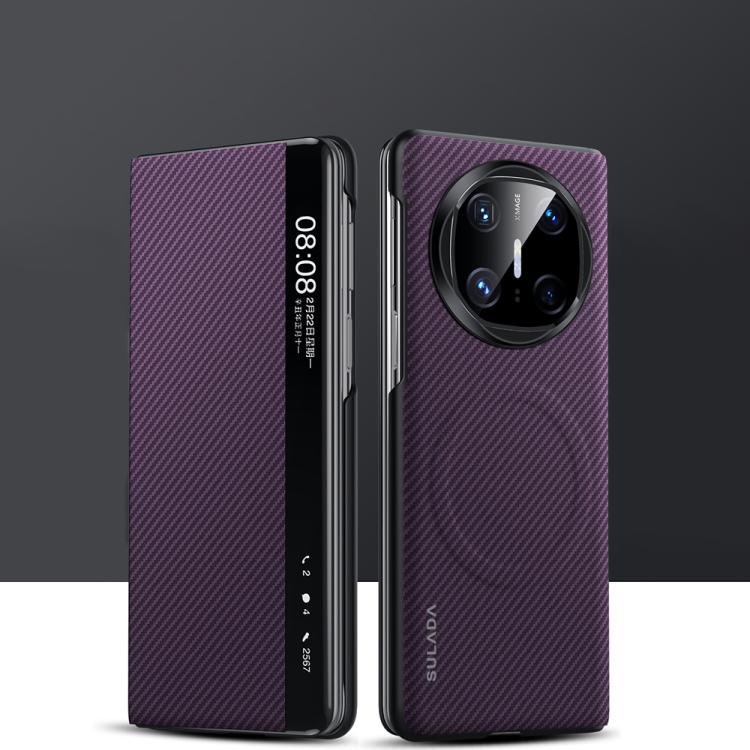For Huawei Mate X6 SULADA Kevlar 600D Texture Smart Window Leather Phone Case(Purple) - Huawei Cases by SULADA | Online Shopping South Africa | PMC TechLife | Buy Now Pay Later Mobicred