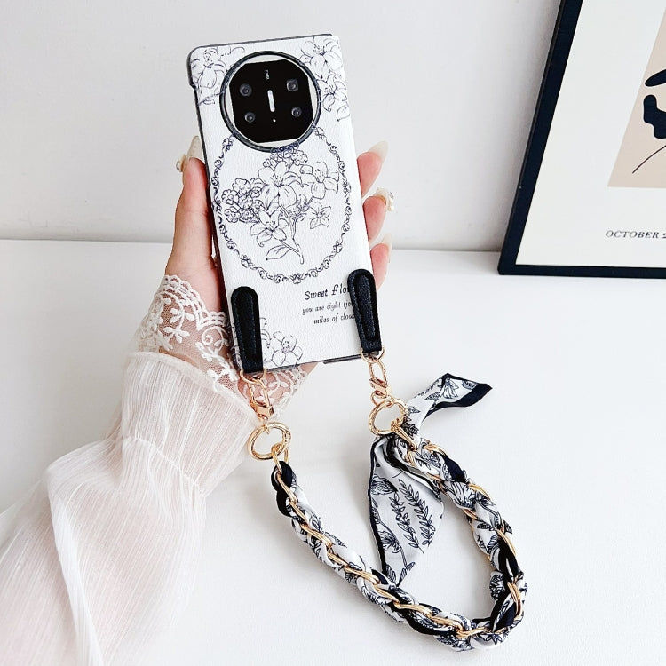 For Huawei Mate X5 / X2 Sketching Flowers Flip Leather Phone Case with Bracelet(Black) - Huawei Cases by PMC TechLife | Online Shopping South Africa | PMC TechLife | Buy Now Pay Later Mobicred