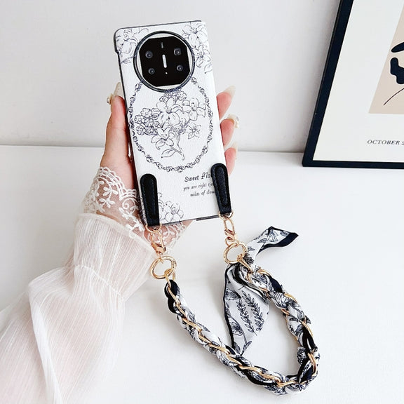 For Huawei Mate X5 / X2 Sketching Flowers Flip Leather Phone Case with Bracelet(Black)