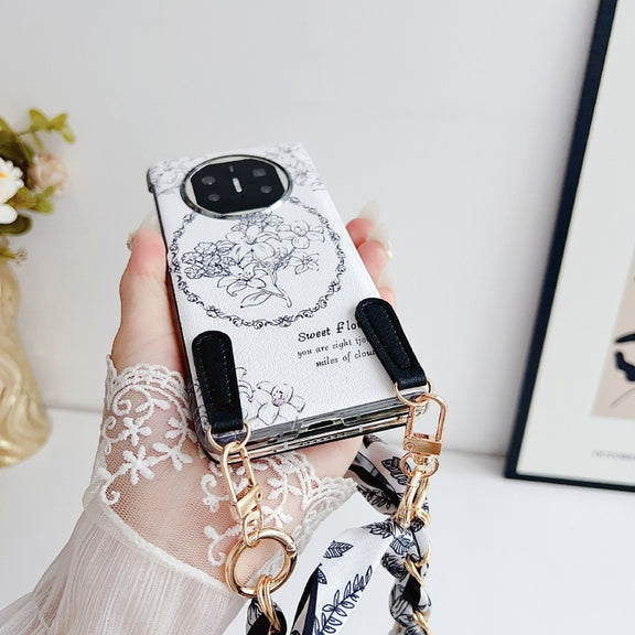 For Huawei Mate X5 / X2 Sketching Flowers Flip Leather Phone Case with Bracelet(Black)