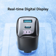 USAMS CC229 30W USB+USB-C / Type-C Dual Port GaN Digital Display Charger, Specifications: EU Plug(Black)