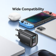 USAMS CC229 30W USB+USB-C / Type-C Dual Port GaN Digital Display Charger, Specifications: EU Plug(Black)