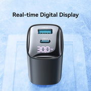 USAMS CC230 30W USB+USB-C / Type-C Dual Port GaN Digital Display Charger, Specifications: US Plug(Black)