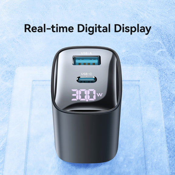 USAMS CC230 30W USB+USB-C / Type-C Dual Port GaN Digital Display Charger, Specifications: US Plug(Black)
