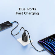 USAMS CC230 30W USB+USB-C / Type-C Dual Port GaN Digital Display Charger, Specifications: US Plug(Black)