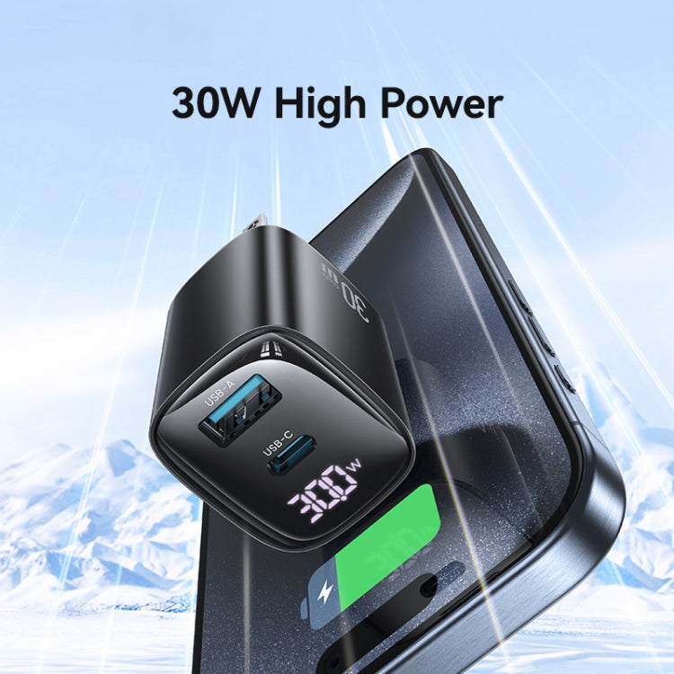 USAMS CC230 30W USB+USB-C / Type-C Dual Port GaN Digital Display Charger, Specifications: US Plug(White)