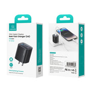 USAMS CC230 30W USB+USB-C / Type-C Dual Port GaN Digital Display Charger, Specifications: US Plug(White)