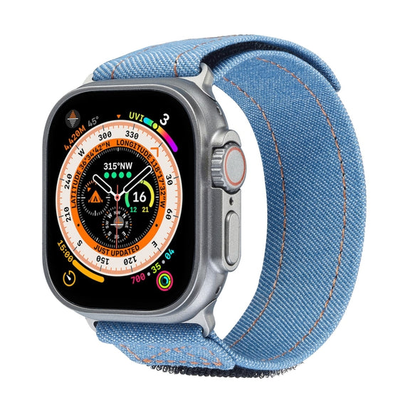For Apple Watch Ultra 49mm Cowboy Nylon Hook and Loop Fastener Watch Band(Light Blue)