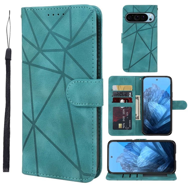 For Google Pixel 9 / 9 Pro Skin Feel Geometric Lines Leather Phone Case(Green) - Google Cases by PMC TechLife | Online Shopping South Africa | PMC TechLife | Buy Now Pay Later Mobicred