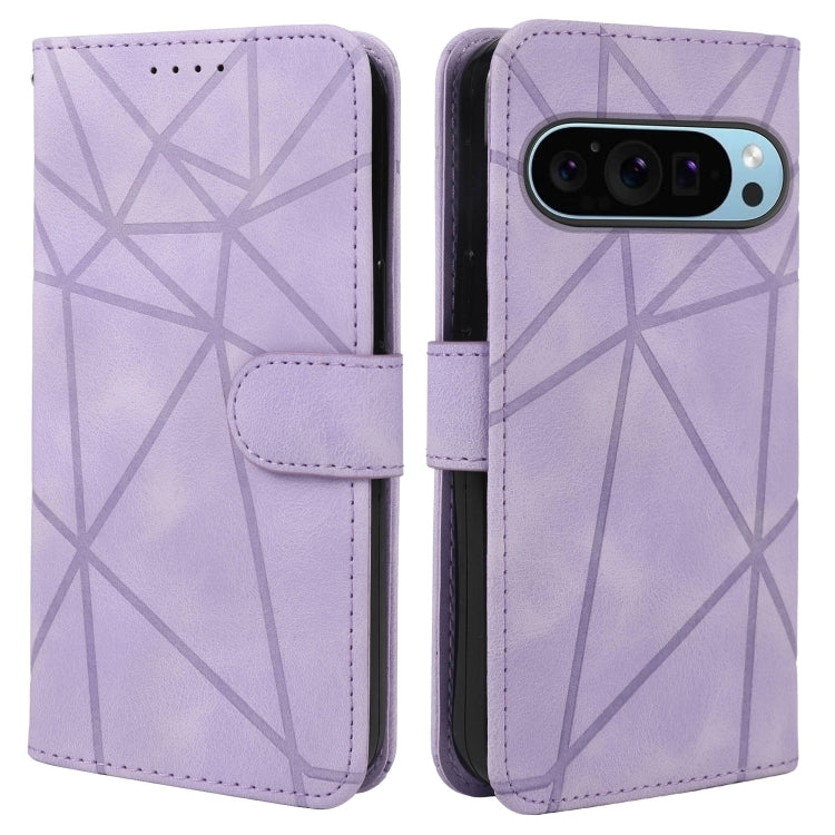 For Google Pixel 9 / 9 Pro Skin Feel Geometric Lines Leather Phone Case(Purple) - Google Cases by PMC TechLife | Online Shopping South Africa | PMC TechLife | Buy Now Pay Later Mobicred