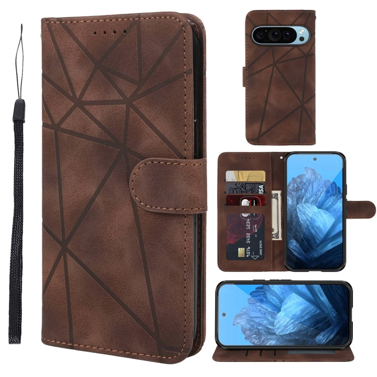 For Google Pixel 9 / 9 Pro Skin Feel Geometric Lines Leather Phone Case(Brown) - Google Cases by PMC TechLife | Online Shopping South Africa | PMC TechLife | Buy Now Pay Later Mobicred