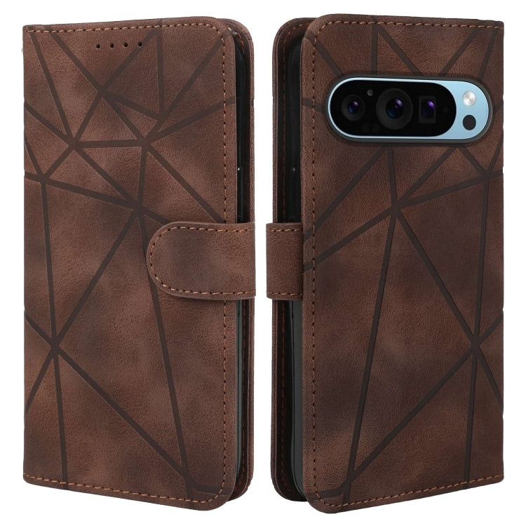 For Google Pixel 9 / 9 Pro Skin Feel Geometric Lines Leather Phone Case(Brown) - Google Cases by PMC TechLife | Online Shopping South Africa | PMC TechLife | Buy Now Pay Later Mobicred
