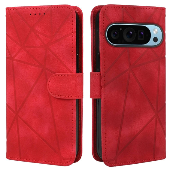 For Google Pixel 9 Pro XL Skin Feel Geometric Lines Leather Phone Case(Red)
