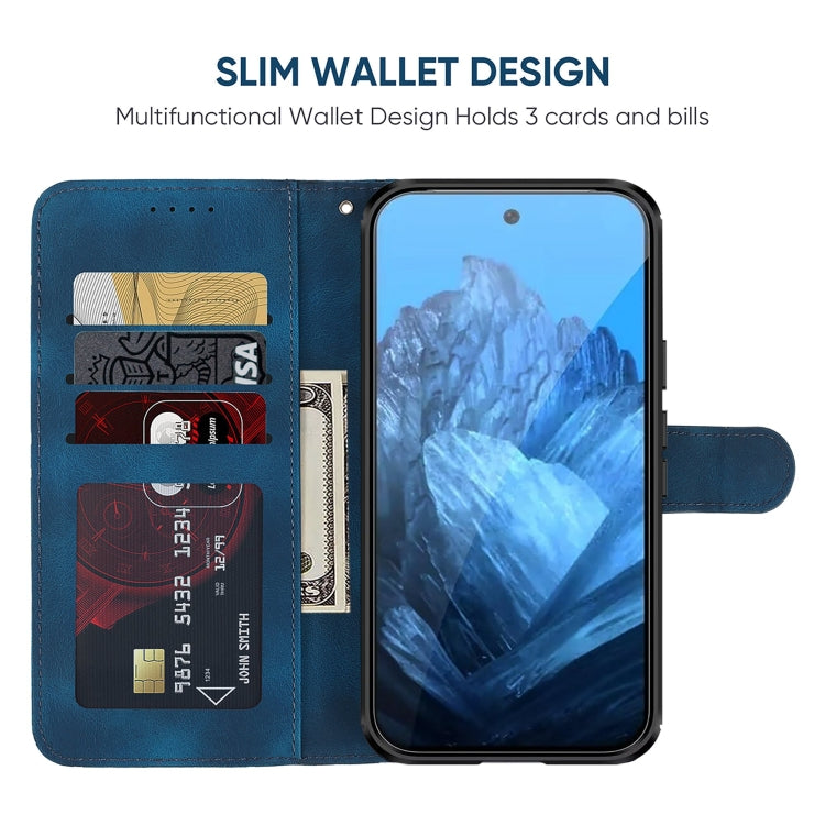For Google Pixel 9 Pro XL Skin Feel Geometric Lines Leather Phone Case(Blue)
