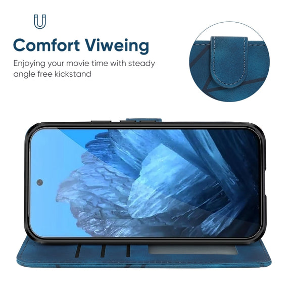 For Google Pixel 9 Pro XL Skin Feel Geometric Lines Leather Phone Case(Blue)