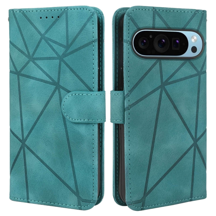 For Google Pixel 9 Pro XL Skin Feel Geometric Lines Leather Phone Case(Green)