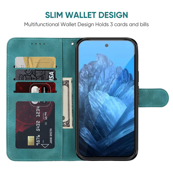 For Google Pixel 9 Pro XL Skin Feel Geometric Lines Leather Phone Case(Green)