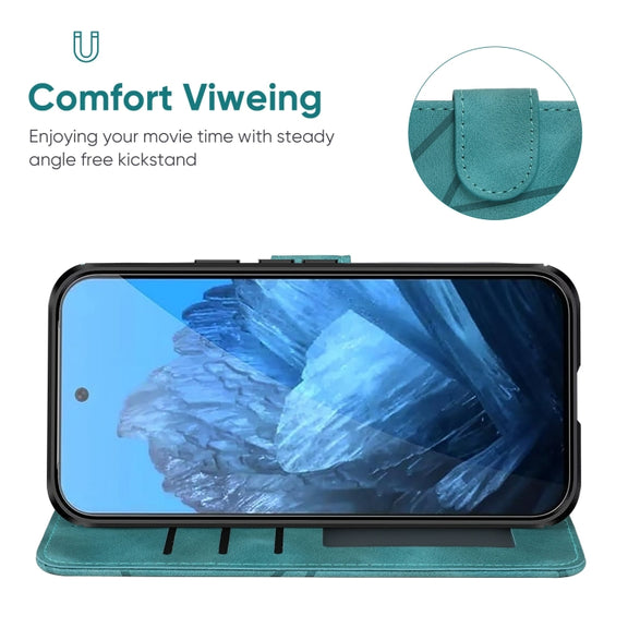 For Google Pixel 9 Pro XL Skin Feel Geometric Lines Leather Phone Case(Green)