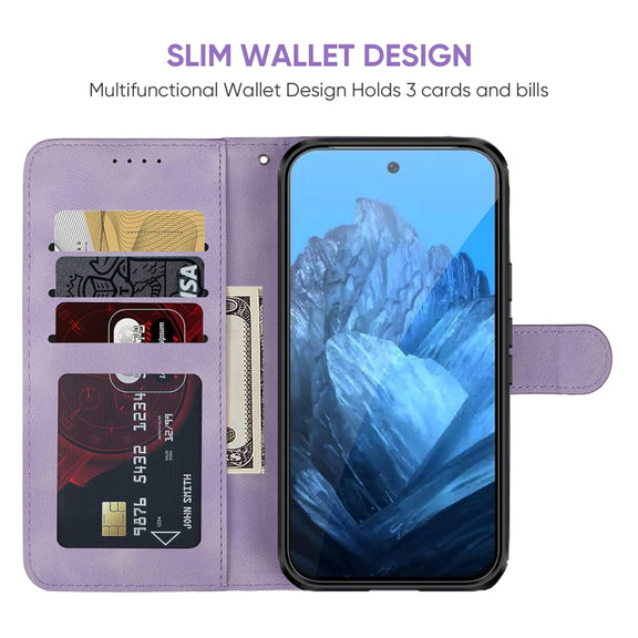 For Google Pixel 9 Pro XL Skin Feel Geometric Lines Leather Phone Case(Purple)