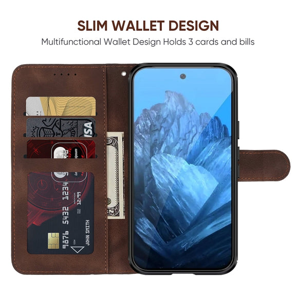 For Google Pixel 9 Pro XL Skin Feel Geometric Lines Leather Phone Case(Brown)